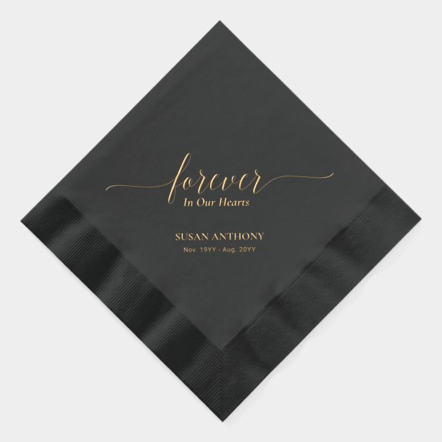Forever Hearts | Elegante Script Memorial Funeral Servietten Mit Folie (Rechts)