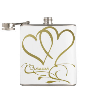 Forever Hearts Gold auf Weiß Flachmann