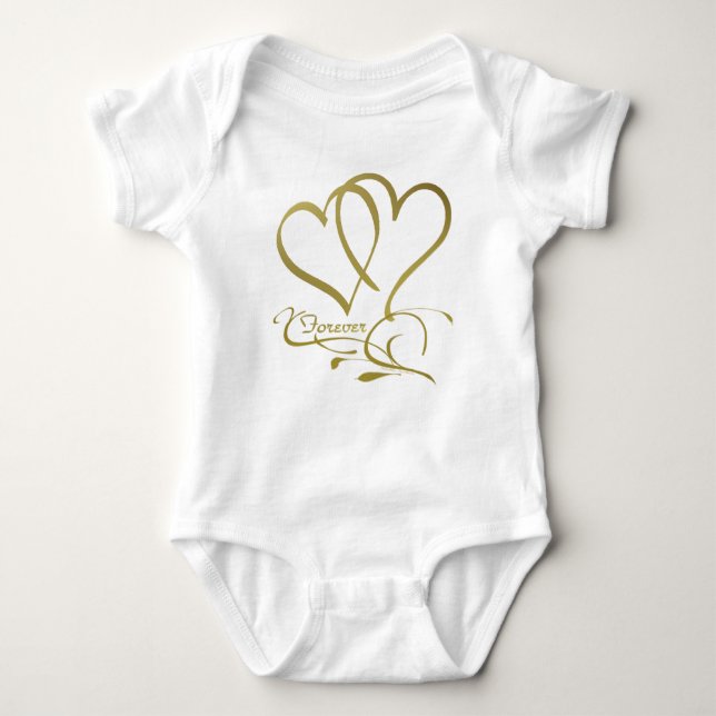 Forever Hearts Gold bearbeitbare Hintergrundfarben Baby Strampler (Vorderseite)