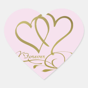 Forever Hearts Gold bearbeitbare Hintergrundfarben Herz-Aufkleber