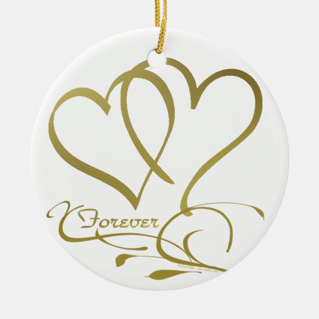 Forever Hearts Gold bearbeitbare Hintergrundfarben Keramikornament (Vorne)