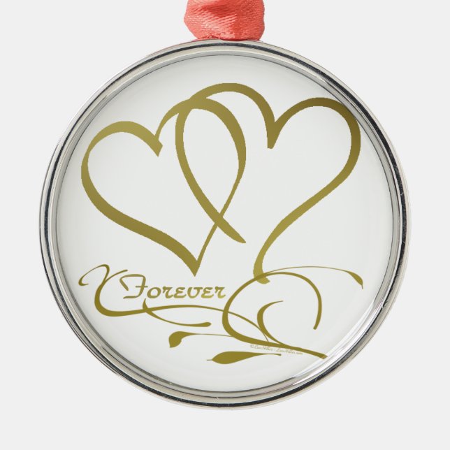Forever Hearts Gold bearbeitbare Hintergrundfarben Silbernes Ornament (Vorne)