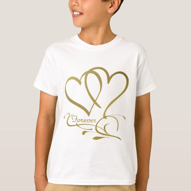 Forever Hearts Gold bearbeitbare Hintergrundfarben T-Shirt (Vorderseite)