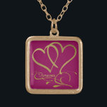 Forever Hearts Gold bearbeitbare Hintergrundfarben Vergoldete Kette<br><div class="desc">Anpassen mit Namen,  Daten und Hintergrundfarben.</div>
