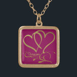 Forever Hearts Gold bearbeitbare Hintergrundfarben Vergoldete Kette<br><div class="desc">Anpassen mit Namen,  Daten und Hintergrundfarben.</div>