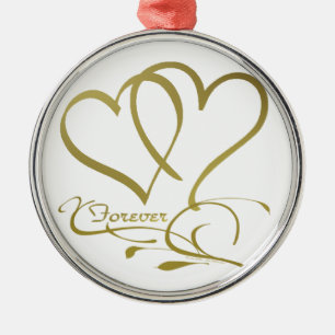 Forever Hearts Gold editierbare Hintergrundfarben Silbernes Ornament