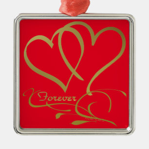 Forever Hearts Gold editierbare Hintergrundfarben Silbernes Ornament
