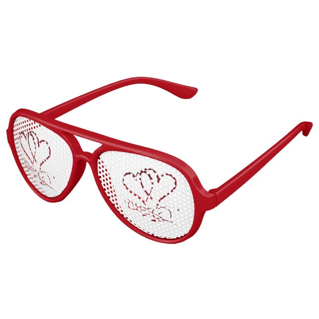 Forever Hearts Red on White Partybrille (Schrägansicht)