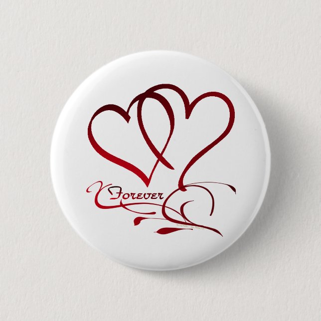 Forever Hearts Rot auf Weiß Button (Vorderseite)