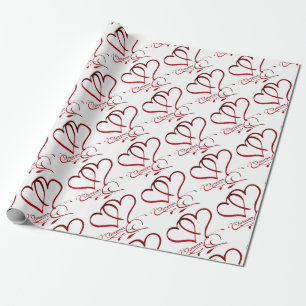 Forever Hearts Rot auf Weiß Geschenkpapier