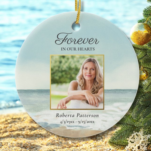 Forever in Our Heart Beach Funeral Memorial Photo  Keramik Ornament (Von Creator hochgeladen)