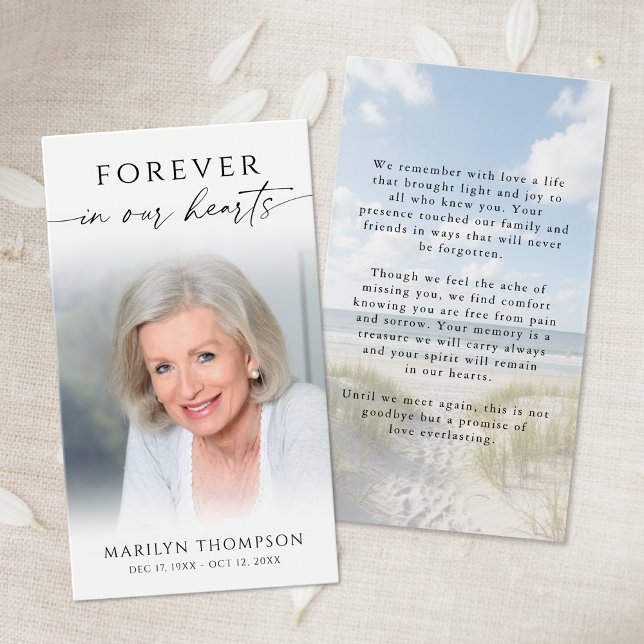 Forever in Our Hearts Beach Photo Memorial Cards (Von Creator hochgeladen)