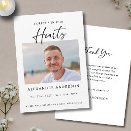 Forever in Our Hearts Black White Memorial Funeral Dankeskarte