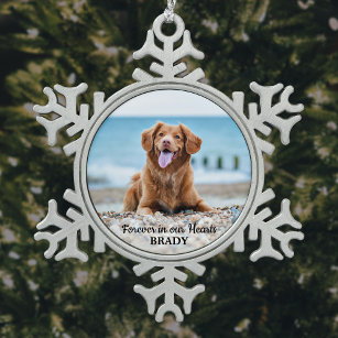 Forever in our Hearts - Dog Photo Pet Memorial Schneeflocken Zinn-Ornament