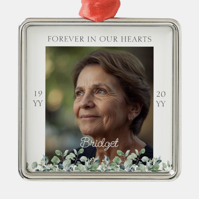 Forever In Our Hearts Eucalyptus Remembrance Ornament Aus Metall (Vorne)