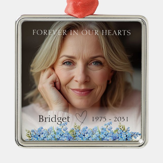 Forever In Our Hearts Forget-me-nots Remembrance Ornament Aus Metall (Vorne)