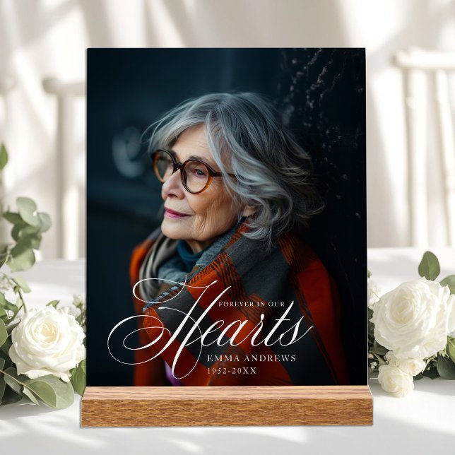 "Forever in Our Hearts" Foto Beerdigung Gedenkstät Acrylschild ("Forever in Our Hearts" Photo Funeral Memorial Acrylic Sign)