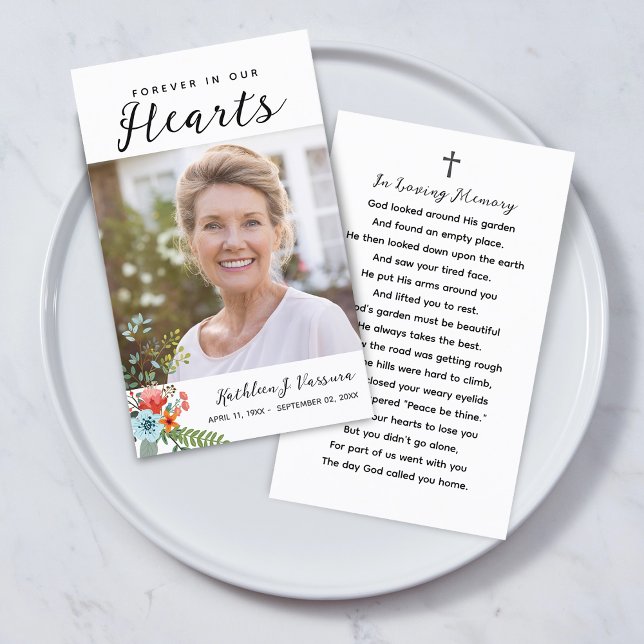Forever In Our Hearts Funeral Prayer Photo Card Visitenkarte (Forever In Our Hearts Funeral Prayer Photo Card)