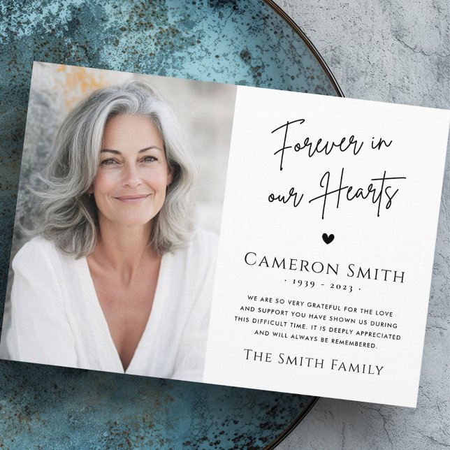 Forever in our hearts funeral sympathy thank you dankeskarte (Any color cross photo funeral sympathy thank you)