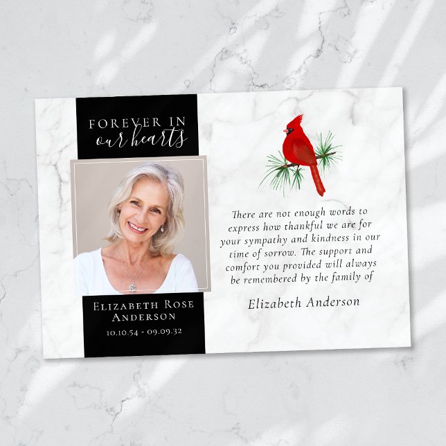 Forever in Our Hearts Kardinal Foto Beileid Dankeskarte (Von Creator hochgeladen)
