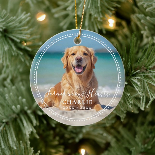 Forever in our Hearts Pet Memorial Name Photo Keramik Ornament (Baum)