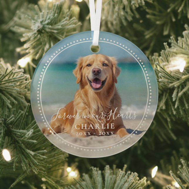Forever in our Hearts Pet Memorial Name Photo Ornament Aus Glas (InSitu)
