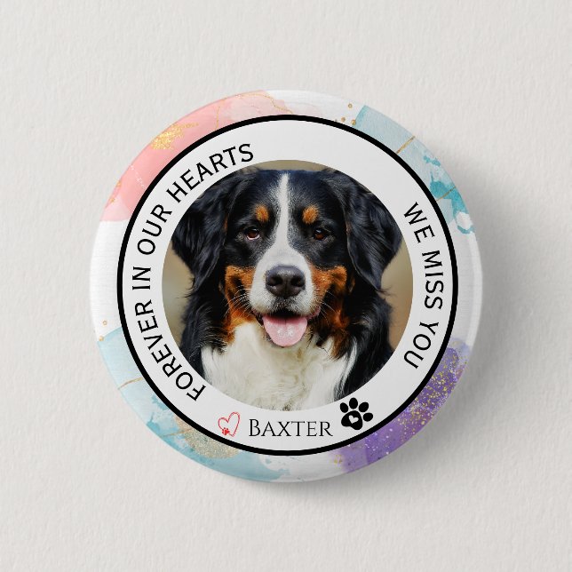Forever in Our Hearts Pet Memorial Pastel Glitter  Button (Vorderseite)