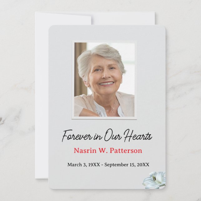 Forever in Our Hearts Photo Funeral Memorial Dankeskarte (Vorderseite)