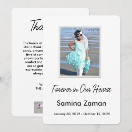 Forever in Our Hearts Photo Funeral Memorial Dankeskarte