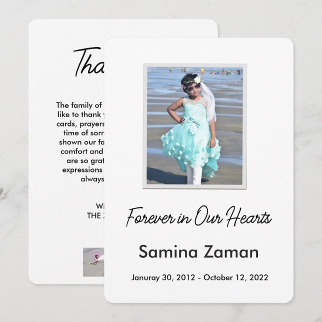 Forever in Our Hearts Photo Funeral Memorial Dankeskarte (Vorne/Hinten)