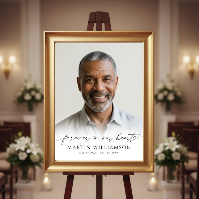Forever In Our Hearts Photo Modern Script Memorial Poster (Von Creator hochgeladen)