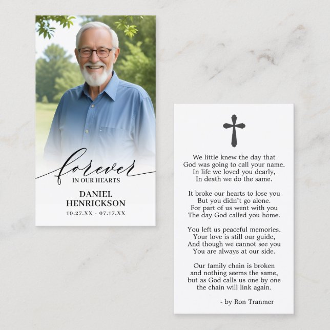 Forever in our Hearts Photo Prayer Card Visitenkarte (Vorne/Hinten)