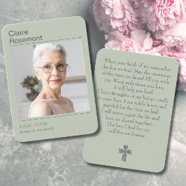 Forever In Our Hearts Sage Green Photo Prayer Card Visitenkarte