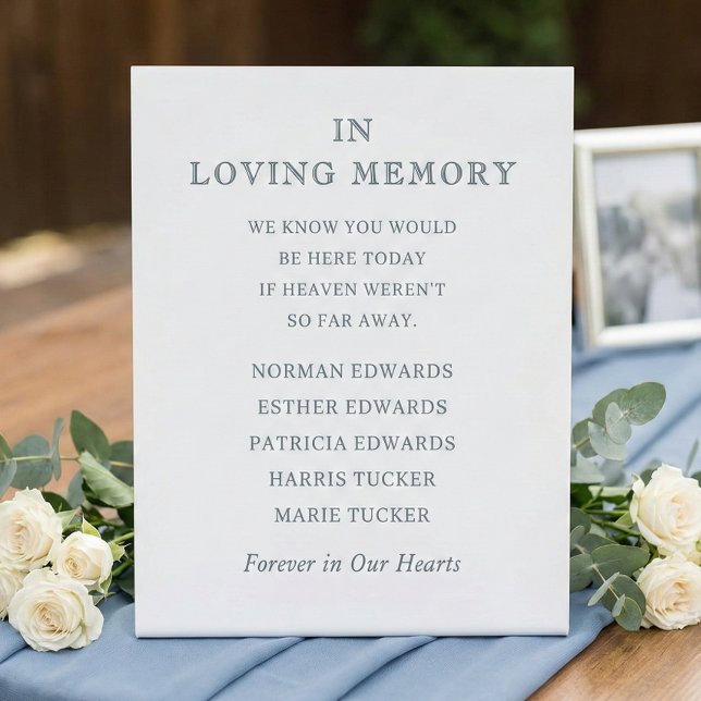 Forever In Our Hearts Wedding Memorial Names Bride Sockelschild (Forever In Our Hearts Wedding Memorial SIgn with List of Names)