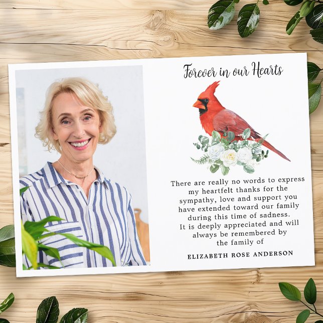 Forever in unserem Herz Kardinal Custom Foto Dankeskarte (Von Creator hochgeladen)