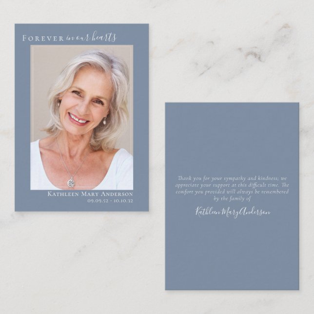 Forever in unserem Herzen Foto Beileid Vielen Dank Mitteilungskarte (Vorne/Hinten)
