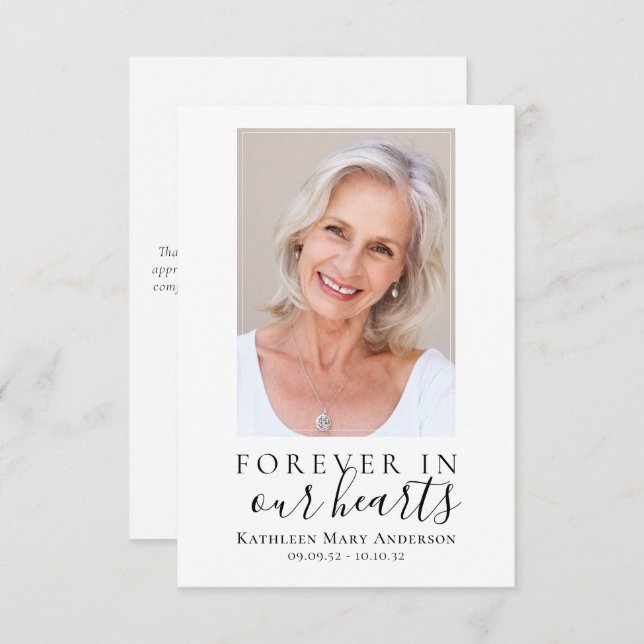 Forever in unserem Herzen Foto Vielen Dank Mitteilungskarte (Vorne/Hinten)