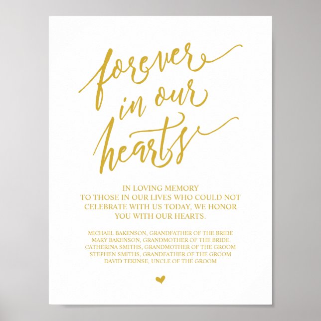 Forever in unseren Herzen Gedenkstätte in Gold Pos Poster (Vorne)