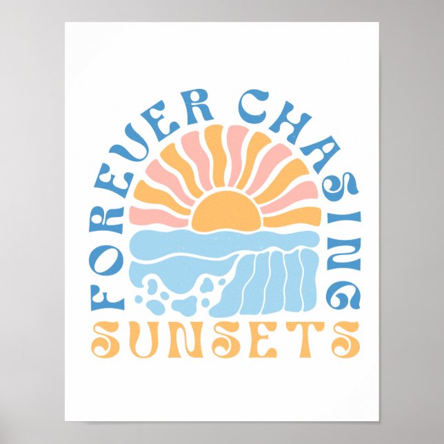 "Forever Jasing Sunsets" Retro Sunset Beach Lover Poster (Vorne)