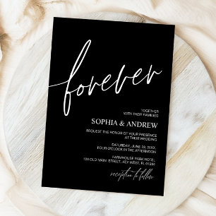 Forever Love Black & White Minimalistisch Wedding Einladung