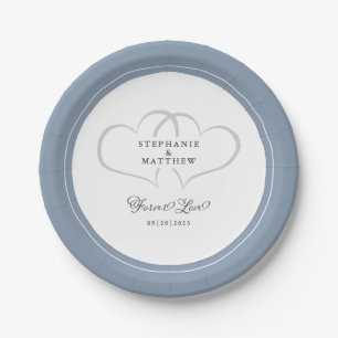 Forever Love Elegant Wedding Hearts Dusty Blue Pappteller