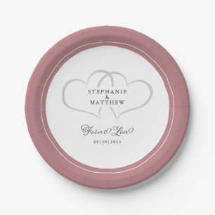 Forever Love Elegante Hochzeit Herzen Dusty Rose Pappteller