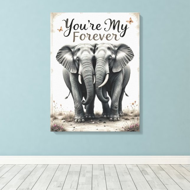 Forever Love Elephants Wildlife Art Leinwanddruck (Insitu (Holzboden))