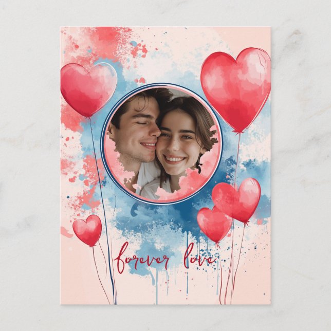 Forever Love mit Herz geformt Balloons Postkarte (Vorderseite)
