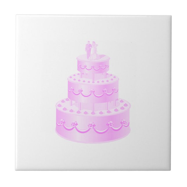 Forever Love Pink Hochzeitstorte Fliese (Vorderseite)