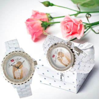 Forever Love Rote Rose Eleganter Weißer Kristall Armbanduhr