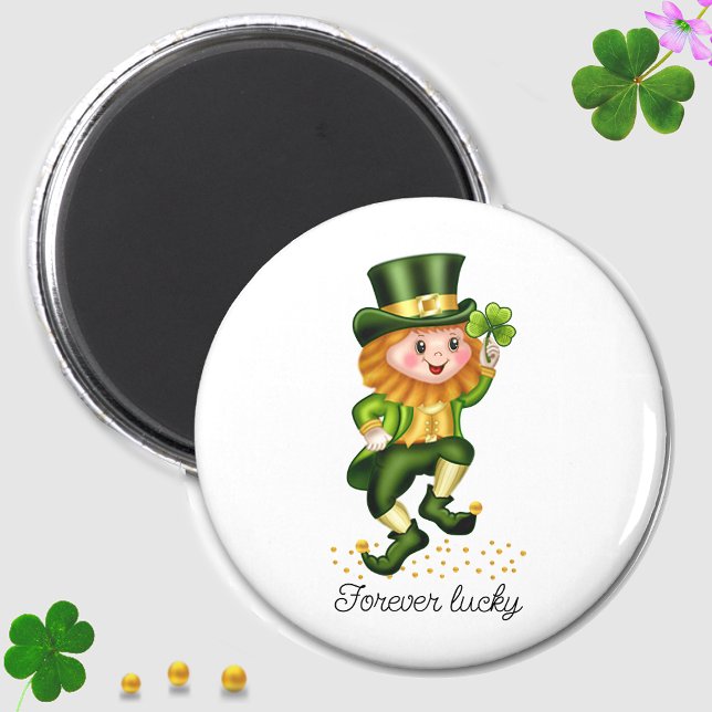 Forever Lucky Green Gnome & Clover auf Weiß Magnet (Von Creator hochgeladen)