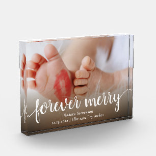 Forever Merry   Lässiges Script Birth Stat Keepake Fotoblock