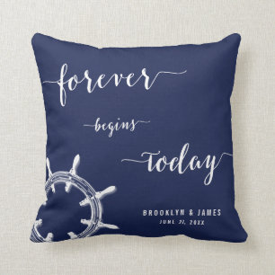 Forever Nautical Navy Blau Hochzeit Kissen Rad