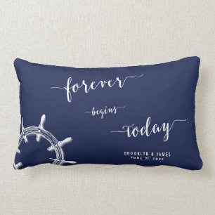 Forever Nautical Navy Blue Lumbar Wedding Pillows Lendenkissen